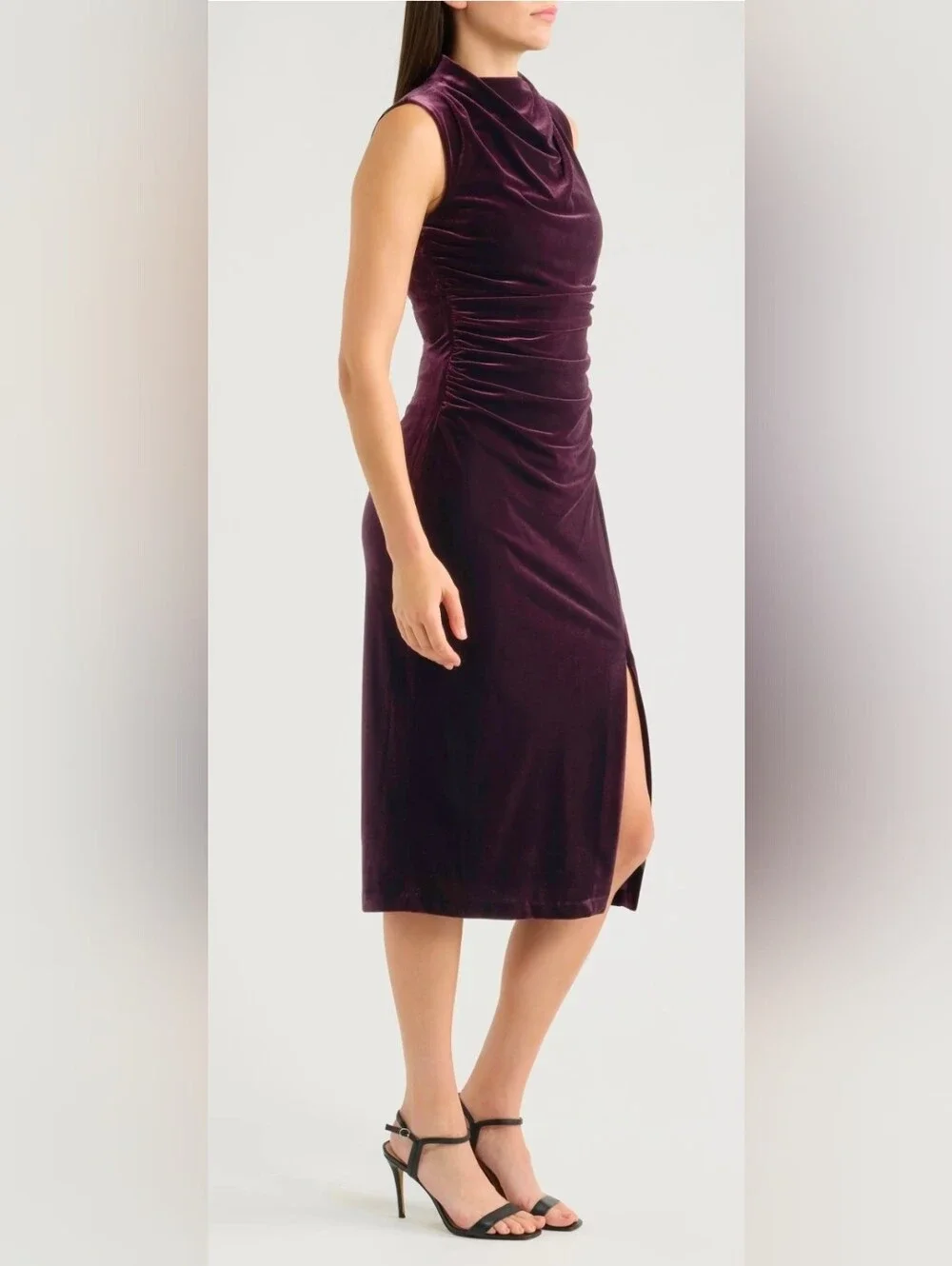 Vince Camuto Velvet Cowl Neck Ruched Midi Dress ✨️ NWT